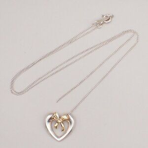 Tiffany & Co. Logo Heart Ribbon Chain Necklace 750 925 Silver Gold